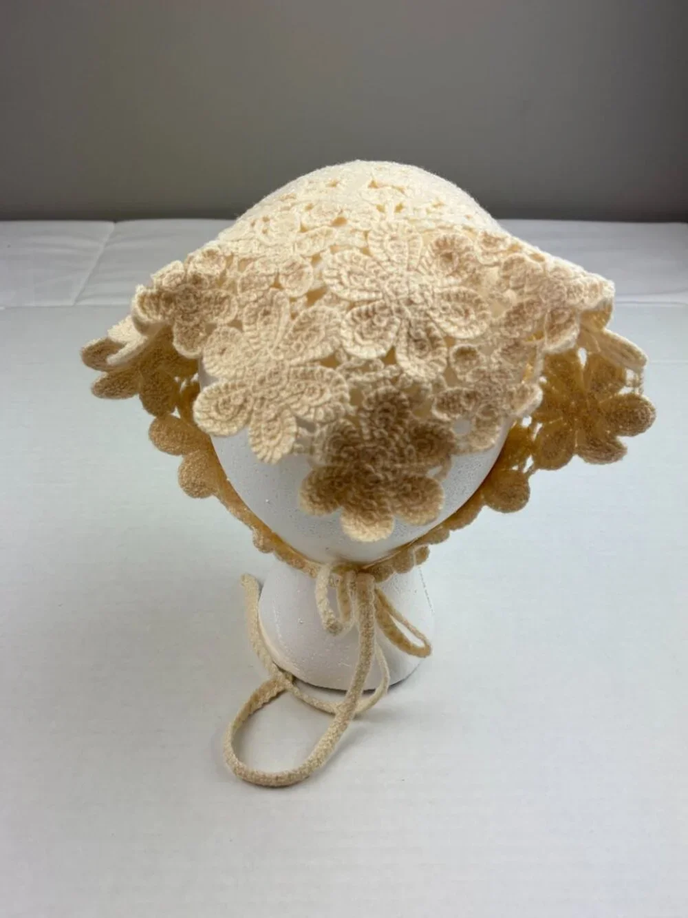 Cream Floral Crochet Bandana Headscarf Bohemian Festival Summer OSFA